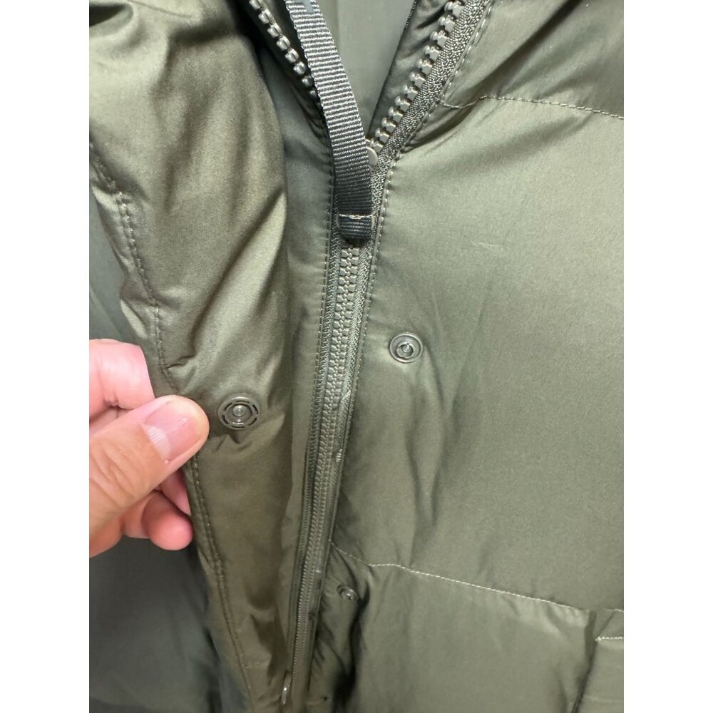 Levis Womens Olive Green Long Hooded Puffer Coat Front Zipper Snap Buttons Small - Picture 6 of 13
